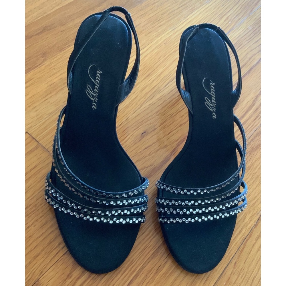 Ragazza Black Satin Rhinestone Shoes Size 7 1/2